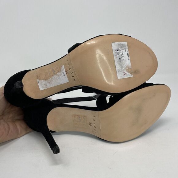 SANDRO Paris Strappy Sandals Womens 39 US 8 Black Suede Heels Zipper - Picture 10 of 11